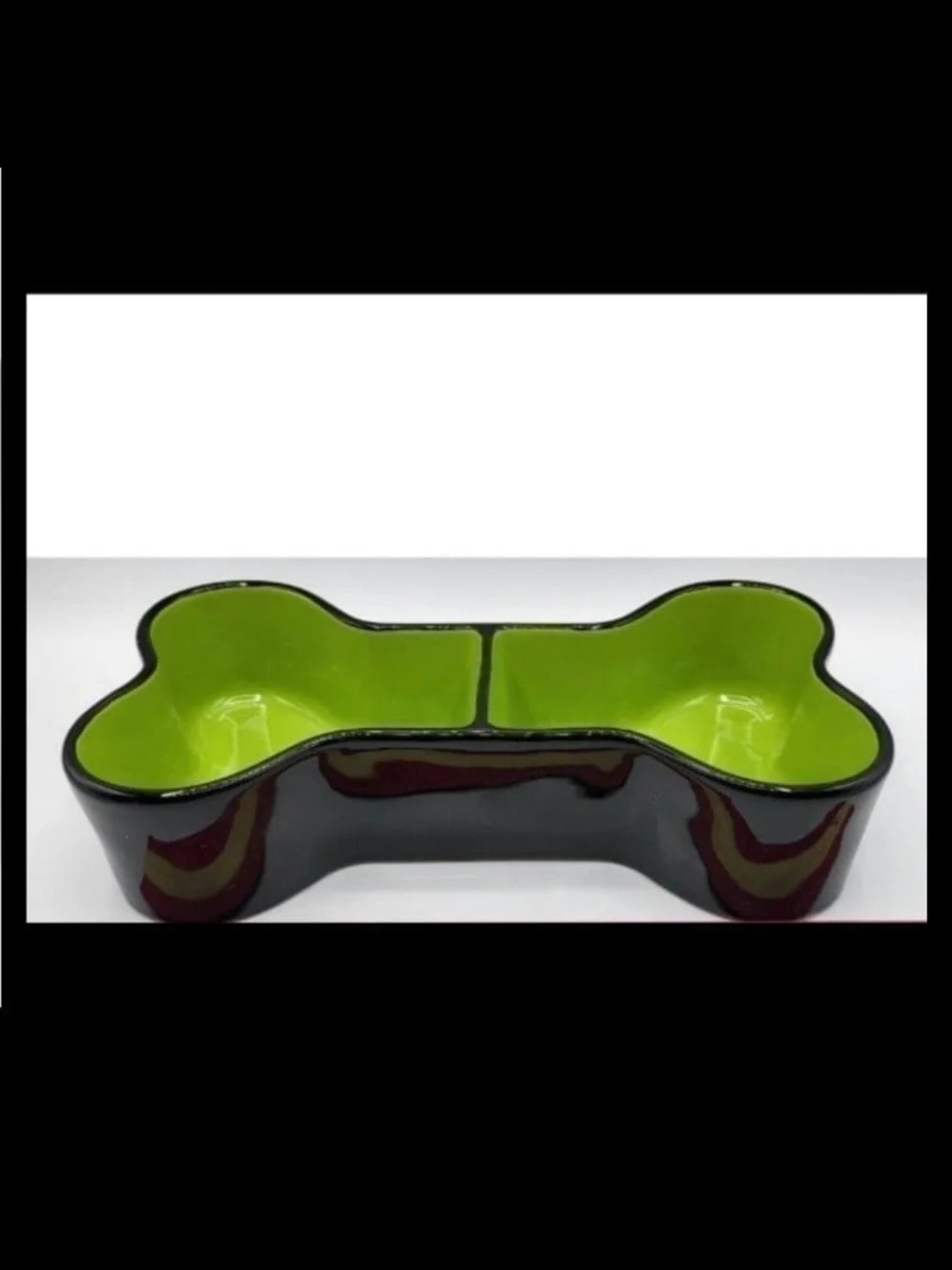 Rae Dunn Green and Black Bone-Shaped Double Pet Bowl - BREW & GRUEL